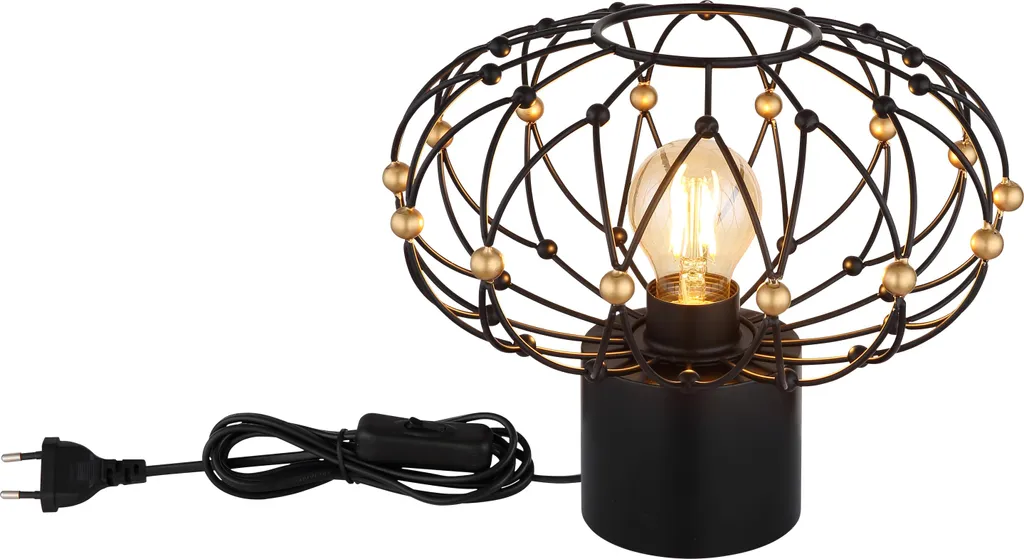 Lampe de table noir mat D 28 cm avec tressage et accents dorés chic - 4