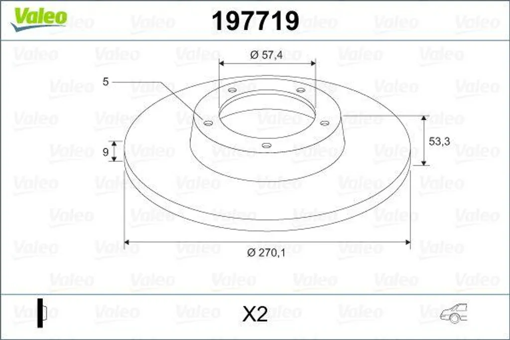 Disque de frein Valeo 197719 OE 4509553 pour freinage PT Cruiser / Neon