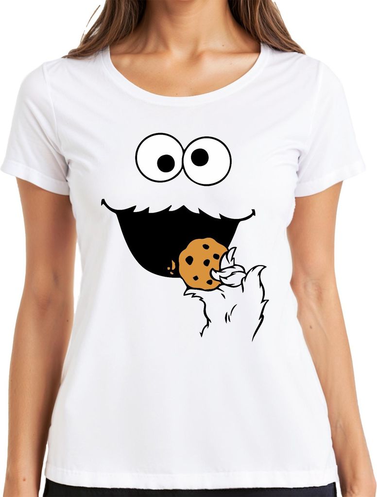 Keksmonster Keks Krümel lustig Karneval Geschenk Fasching Fastnacht Damen T-Shirt, Weiß, M
