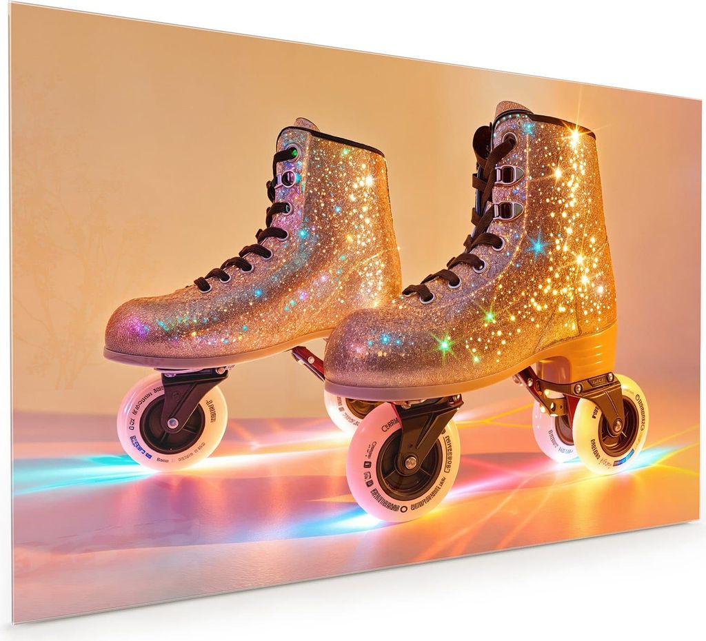 Küchenrückwand Spritzschutz Glas mit Motiv Glitzer Rollschuhe 40 x 40 cm