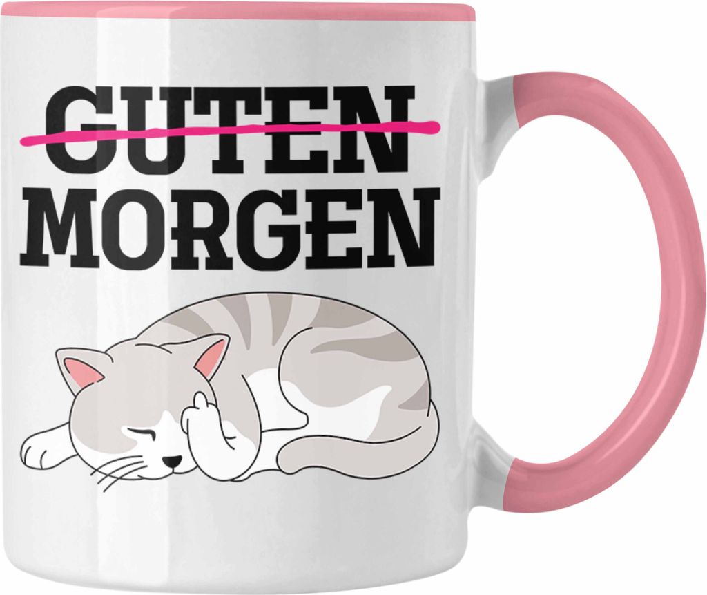 Trendation - Guten Morgen Tassen Tasse Becher Kaffeetasse Katzen Lustig Spruch Geschenk Frauen Männer (Rosa)