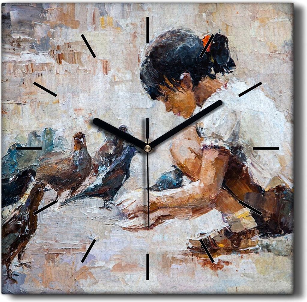 Coloray Hodiny Unikátní 30x30 cm Tiché hodiny Pro obývací pokoj a kuchyň Nástěnné hodiny Plátno Černé ručičky hodin - Okrasné ptáky