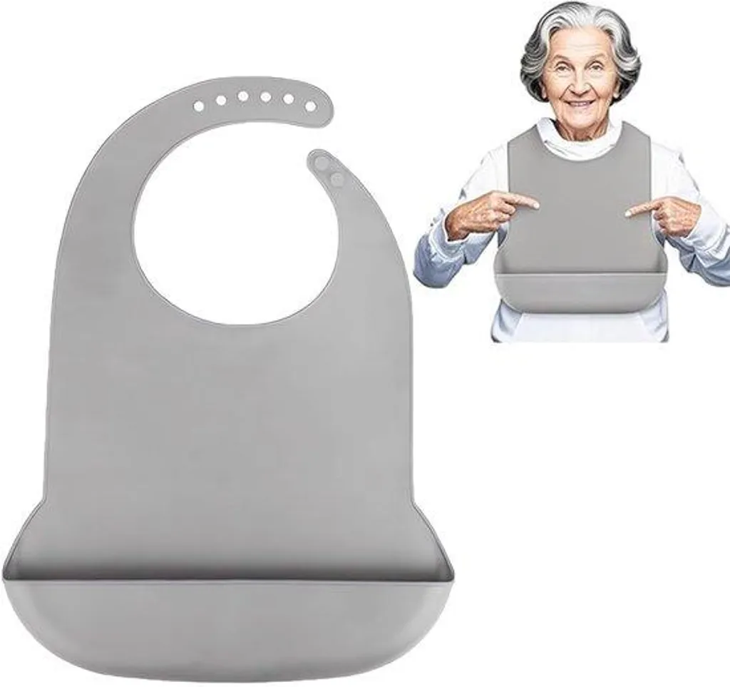 Bavoir adulte en silicone souple ajustable et imperméable - Taille XL