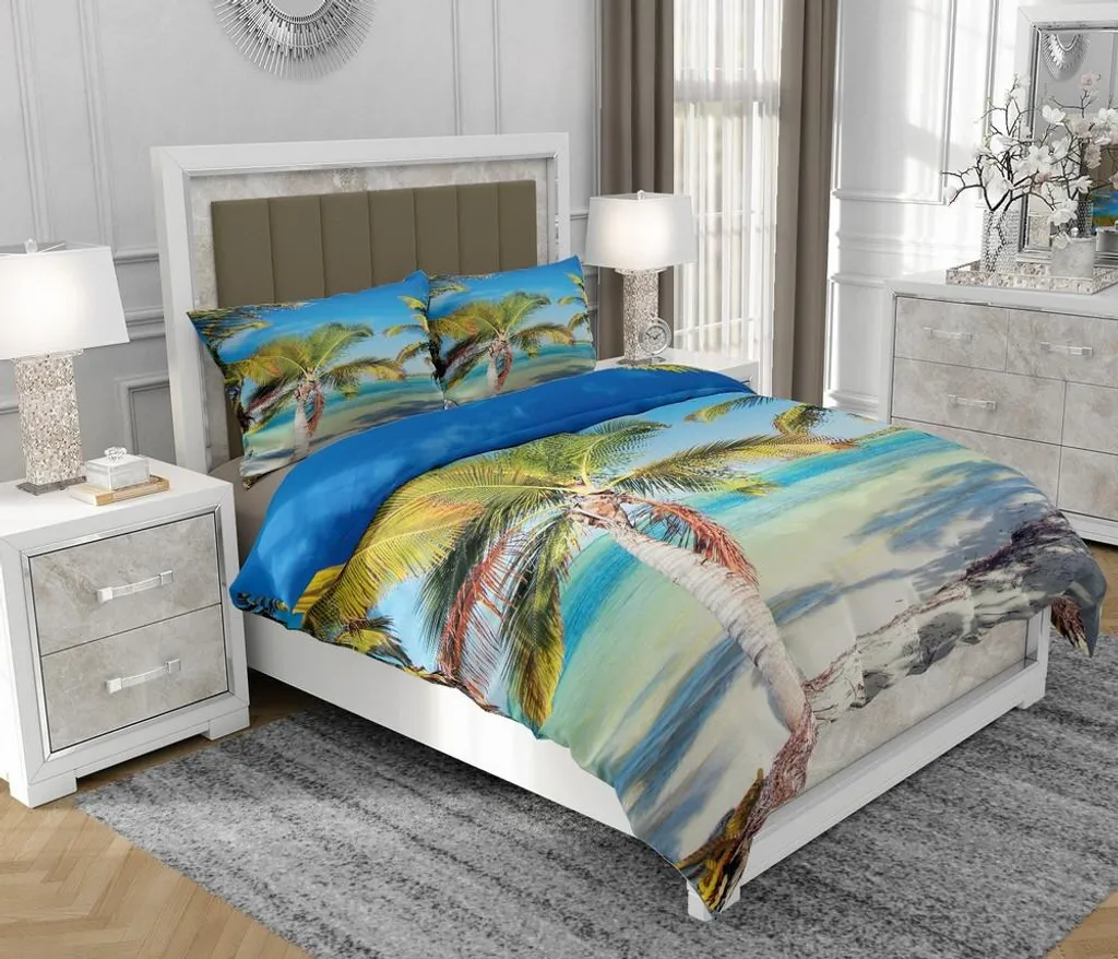 Offerta Set Letto SOVIO 200x220 cm Cotone: 3 Pezzi con Zip Spiaggia Mare