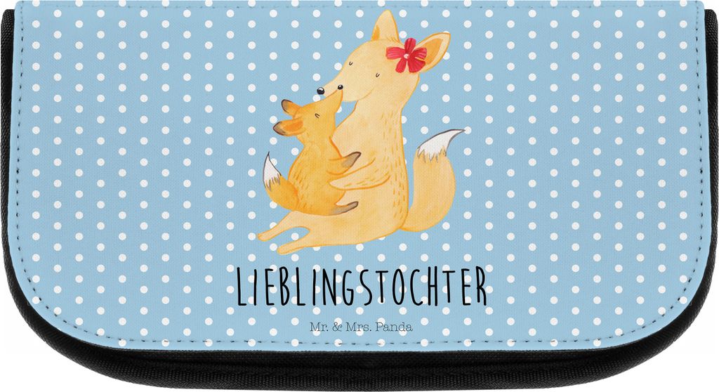 Mr. & Mrs. Panda Schminkbeutel Fuchs Mama - Blau Pastell - Geschenk, Make-Up Tasche, fächertasche, Mutter, Kosmetiktasche, Vatertag, Tochter, Wasc...