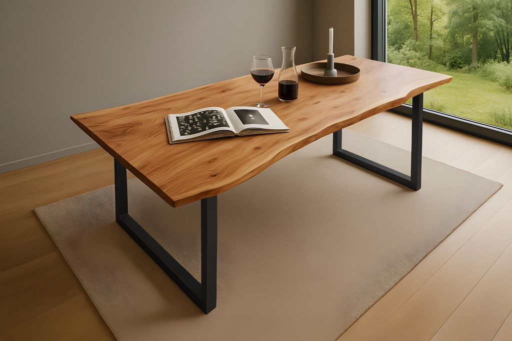 Esstisch Baumkante massiv Akazie natur 180 x 90 schwarz Produktbild 