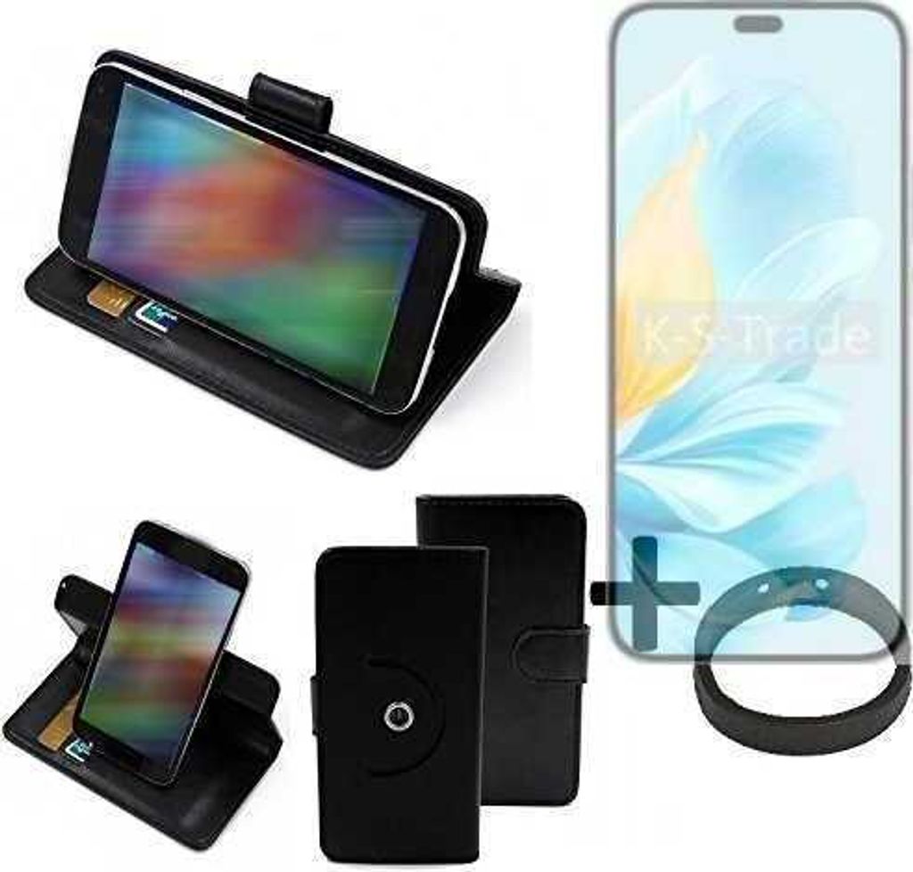 K-S-Trade Case Schutz Hülle kompatibel mit Honor 200 Lite + Bumper Handy Hülle Flipcase Smartphone Cover Handy Schutz Tasche Walletcase schwarz