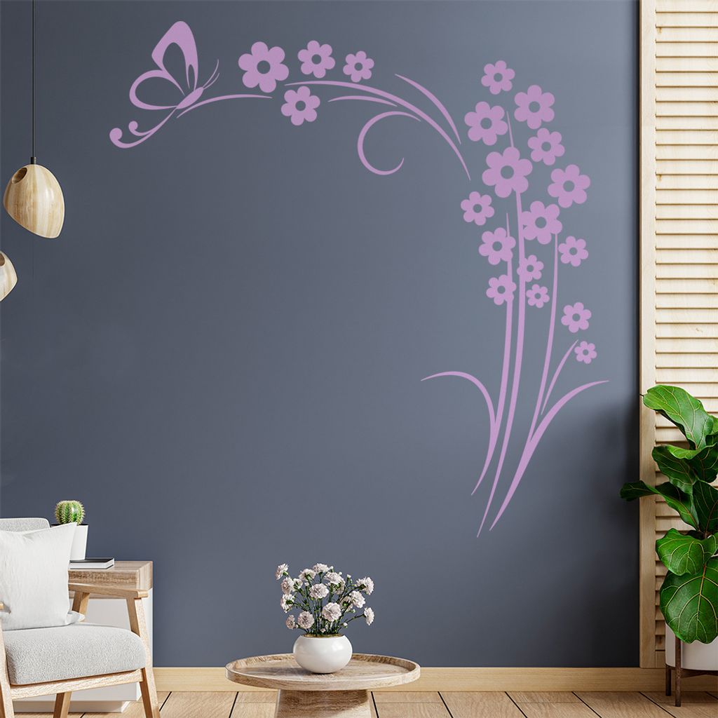 Schmetterling am Ende der Blume Wandtattoo in 6 Größen - Wandaufkleber Wall Sticker - Dekoration, Küche, Wohnzimmer, Schlafzimmer, Badezimmer