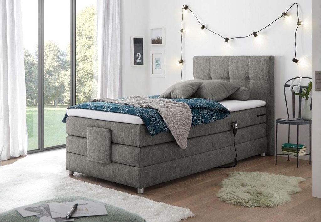 Boxspringbett Manolo 2 in Stoff elephant mit Motor 100x200 cm