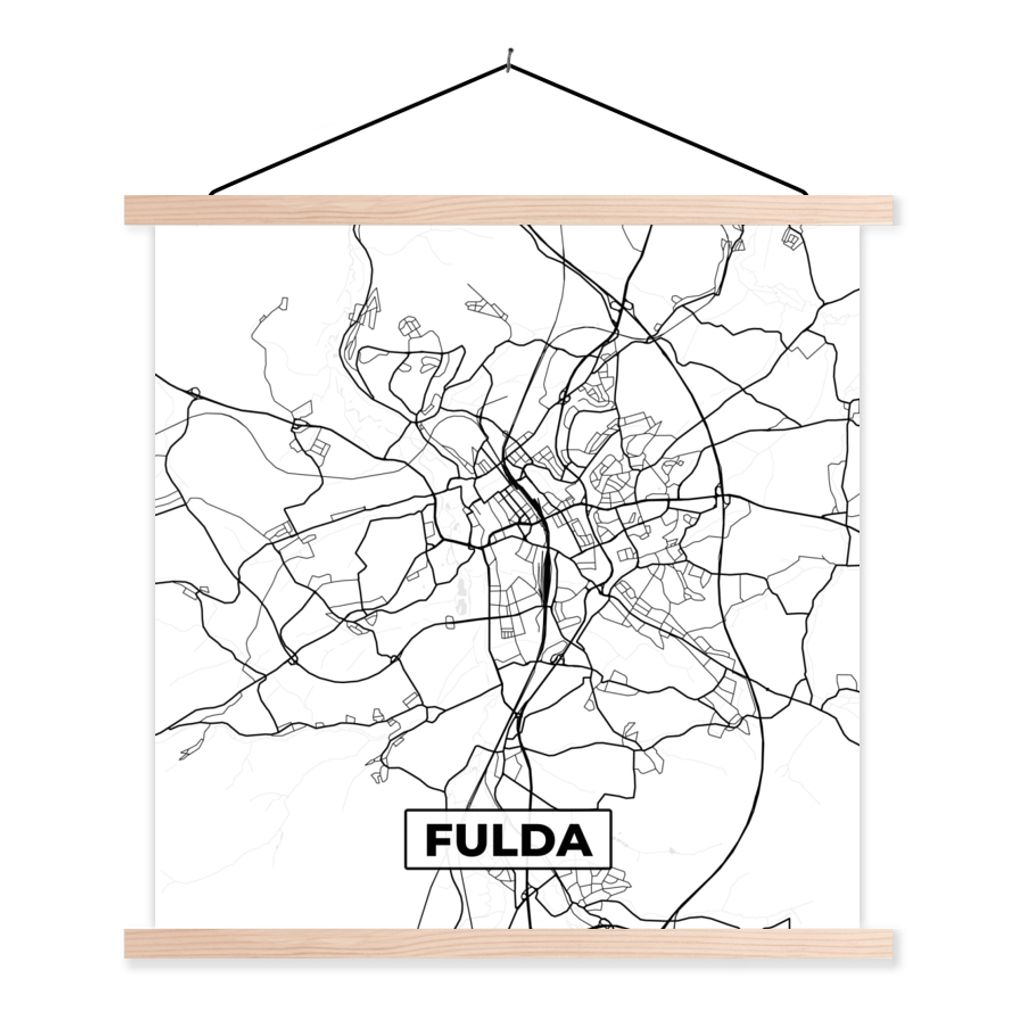 MuchoWow Textilposter Stadtplan - Karte - Fulda 60x60 cm mit holzfarbenen Rahmen - Wanddekoration