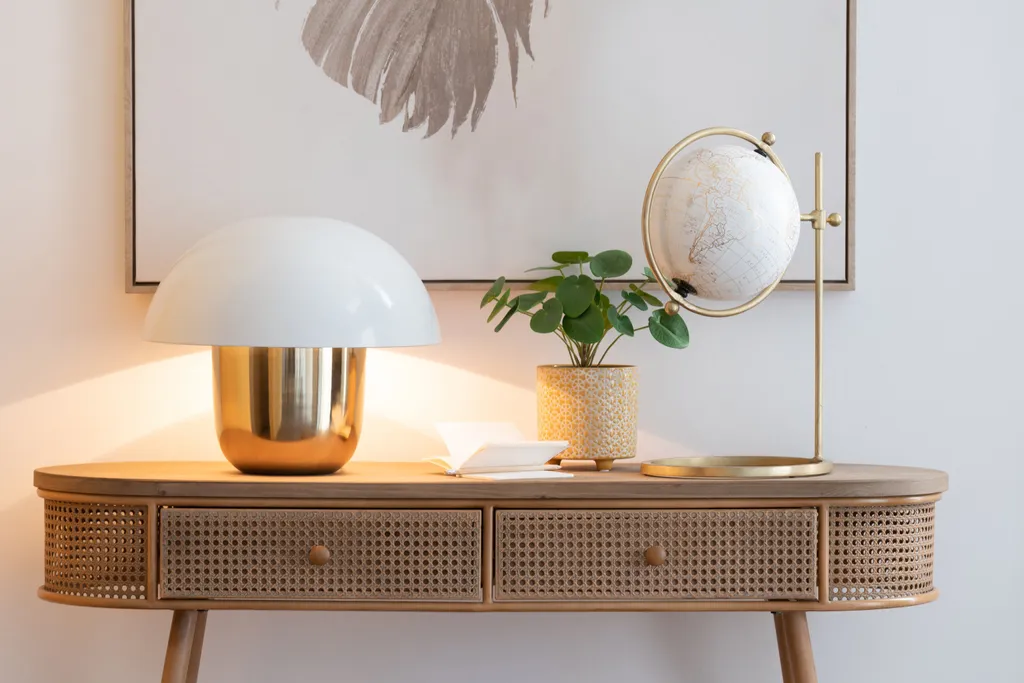 Lampe de Table Champignon Blanche et Or pour Salon ou Bureau Large