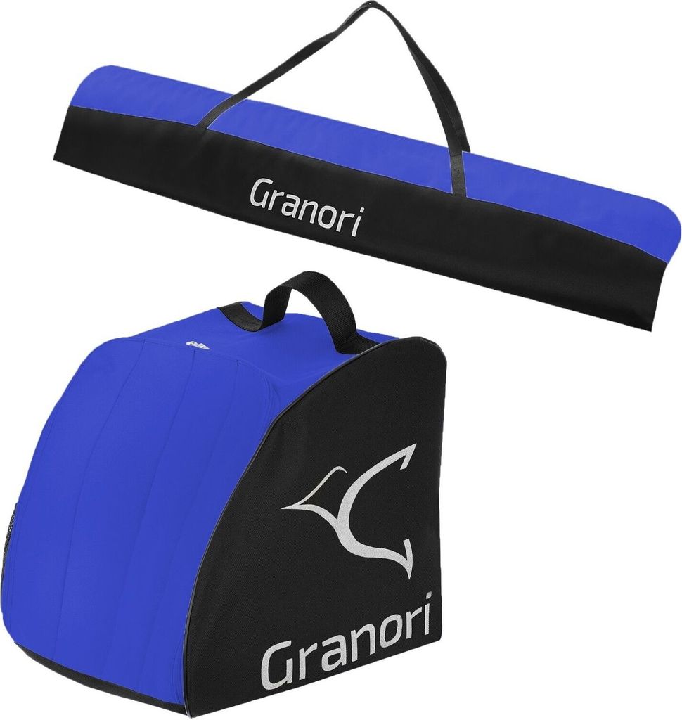 Granori Skitasche / Skisack + Skischuhtasche Kombi-Set für 1 Paar Skischuhe & Skier bis 170 cm in blau-schwarz