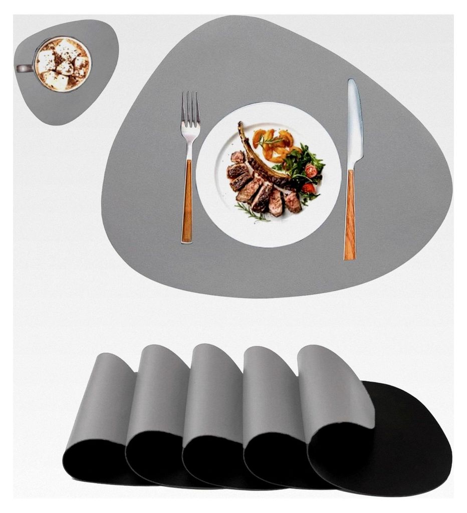 Platzsets Abwaschbar Rund, Rutschfeste Tischsets, Untersetzer Rund, Tischset in Lederoptik, Doppelseitige Platzsets und Untersetzer 6er Set Oval (H...