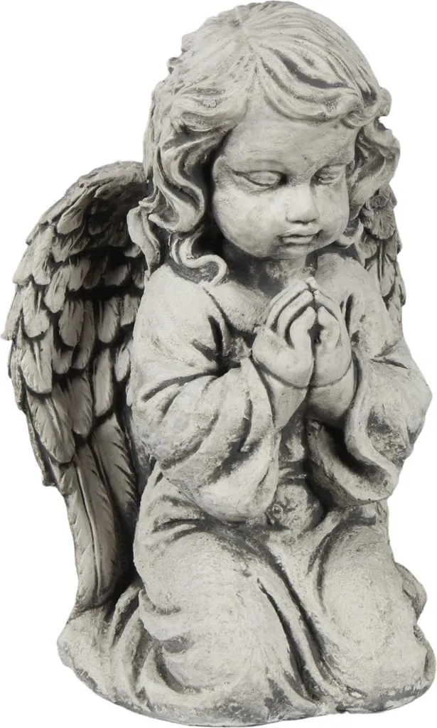 Ange de jardin en pierre durable sculpture grise ne craint pas le gel