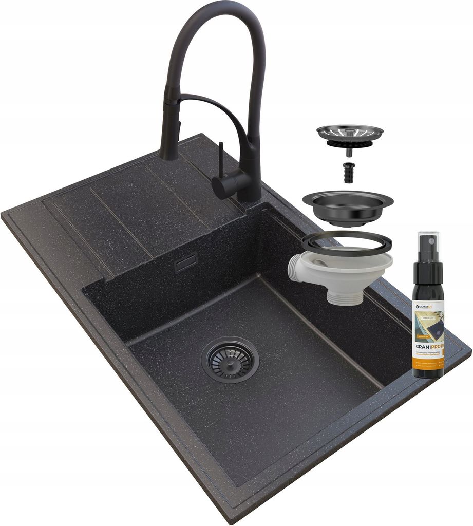 Granitan | Granitspüle LOUIS - 800 x 500 mm - Schwarz m. Produktbild 