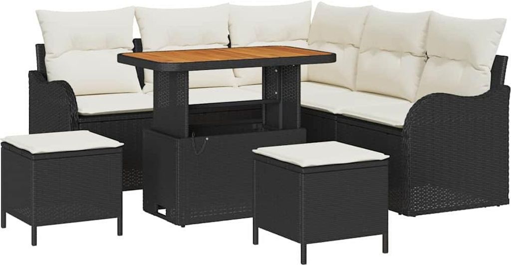 Gartensofa-set mit Kissen 8 pcs Schwarz Poly-Rattan