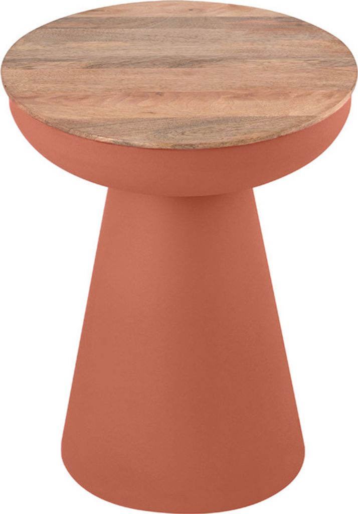 Miliboo - Design Beistelltisch rund mit Stauraum aus gebranntem Metall und massivem Mangoholz H52 cm TAM