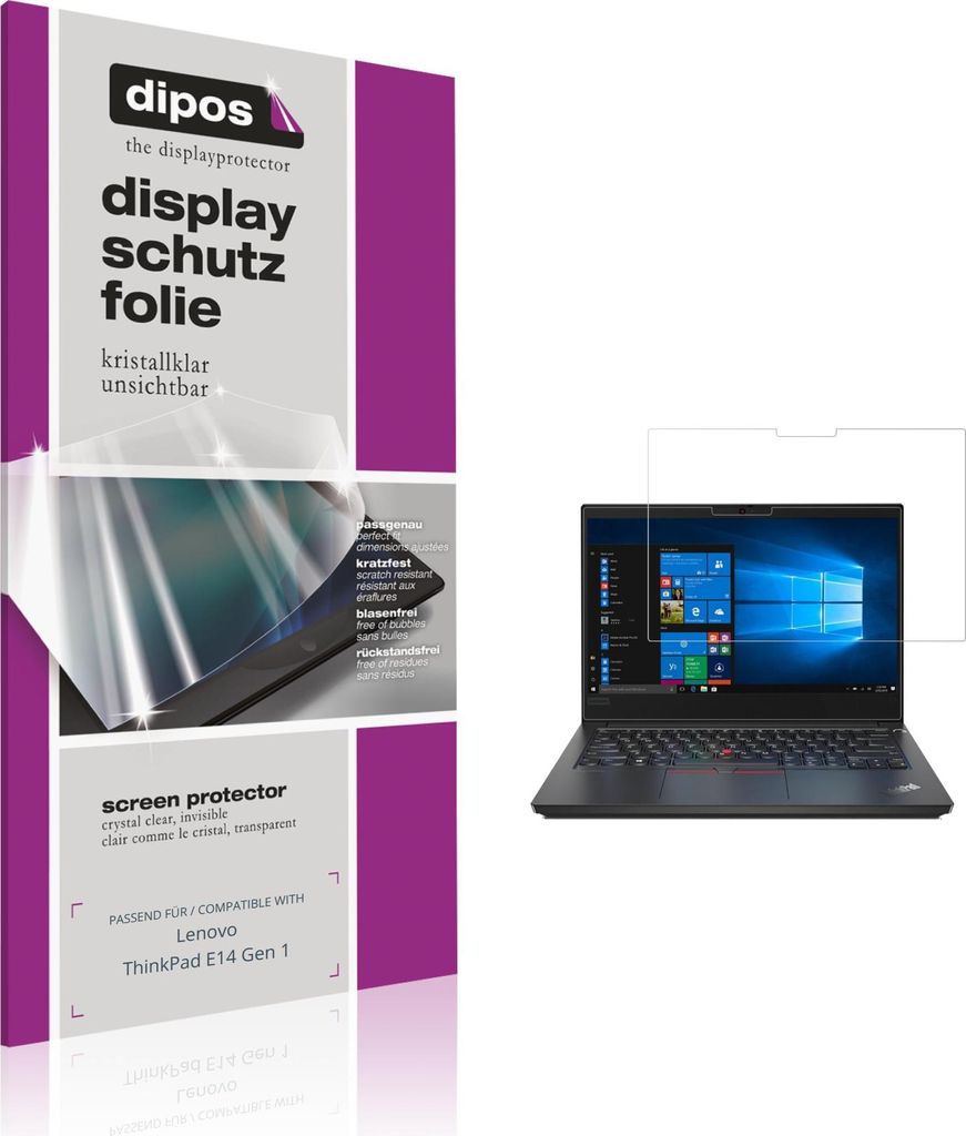 2x Schutzfolie für Lenovo ThinkPad E14 Gen 1 klar Displayschutzfolie Folie Display Schutz dipos