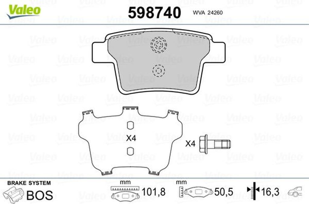 VALEO Bremsbeläge Satz Hinten für FORD MONDEO III Kombi (BWY) 598740