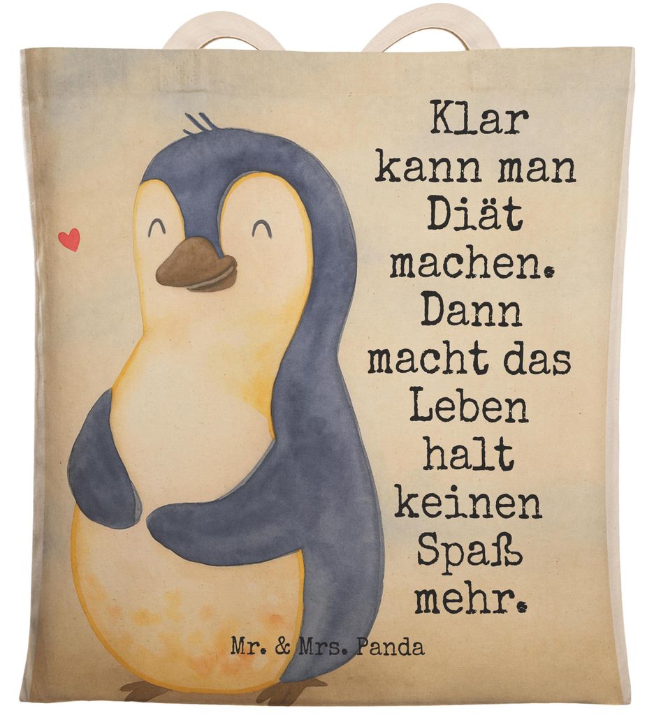 Mr. & Mrs. Panda Beutel Pinguin Diät Design - Weiß - Geschenk, Stofftragetasche, Pinguine, Stoffbeutel, Abnehmen, Tragetasche, Selbstliebe, Tote ...