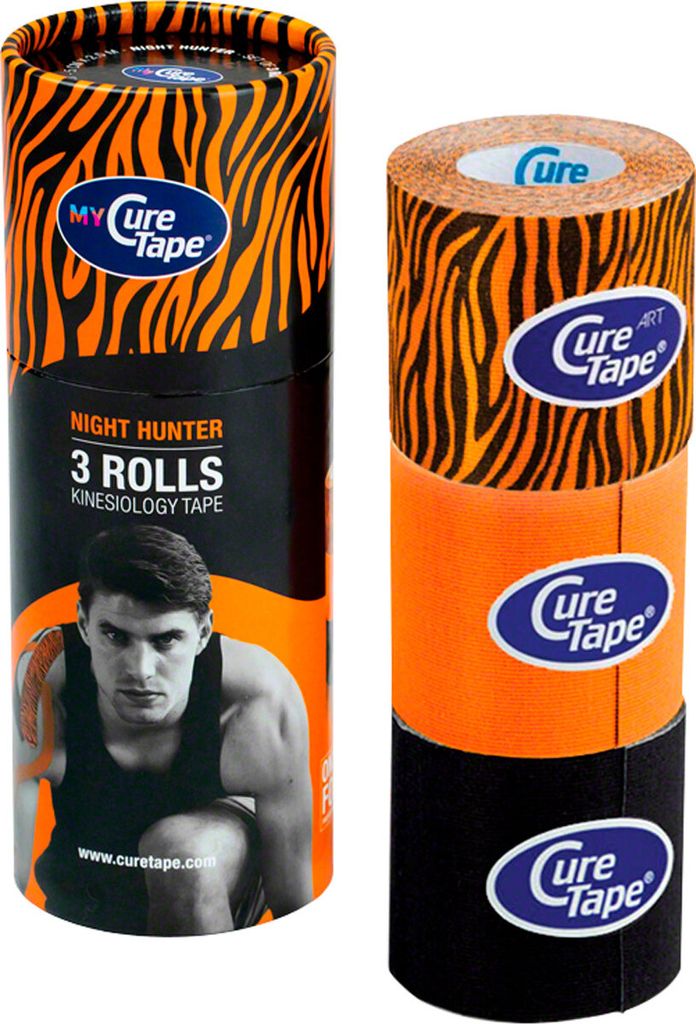 MyCureTape Night Hunter 3 Rollen á 2,5 m x 5 cm, Art Tiger, schwarz, orange