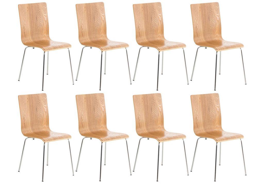CLP 8er Set Besucherstuhl Pepe mit ergonomisch geformten Holzsitz und Metallgestell Farbe eiche