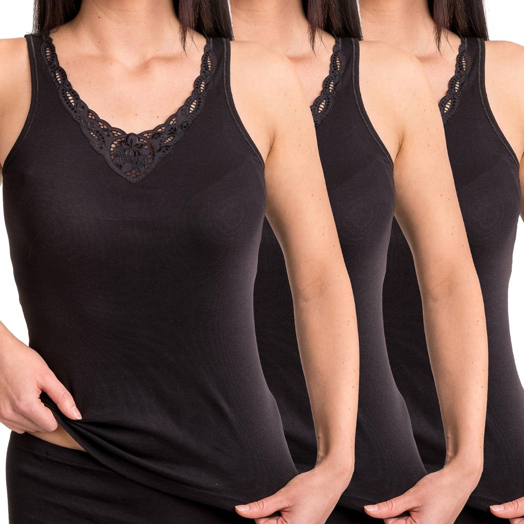 HERMKO 1440 3er Pack Damen Unterhemd mit Spitze - 100% Produktbild 