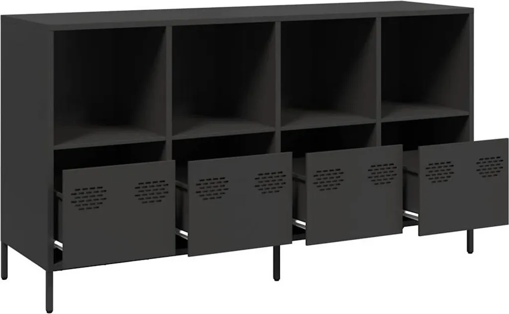 Sideboard Noir Robuste 135 cm - Solution de Rangement Acier Anti-Poussière - 4