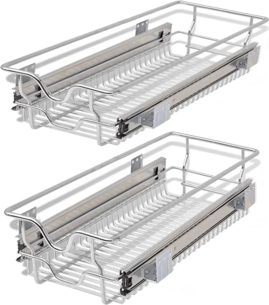 Tiroir télescopique de cuisine 300 mm en métal argenté - Lot de 2 unités