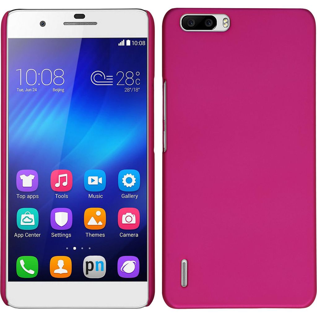 PhoneNatic Case kompatibel mit Huawei Honor 6 Plus - Hülle pink gummiert Hard-case + 2 Schutzfolien