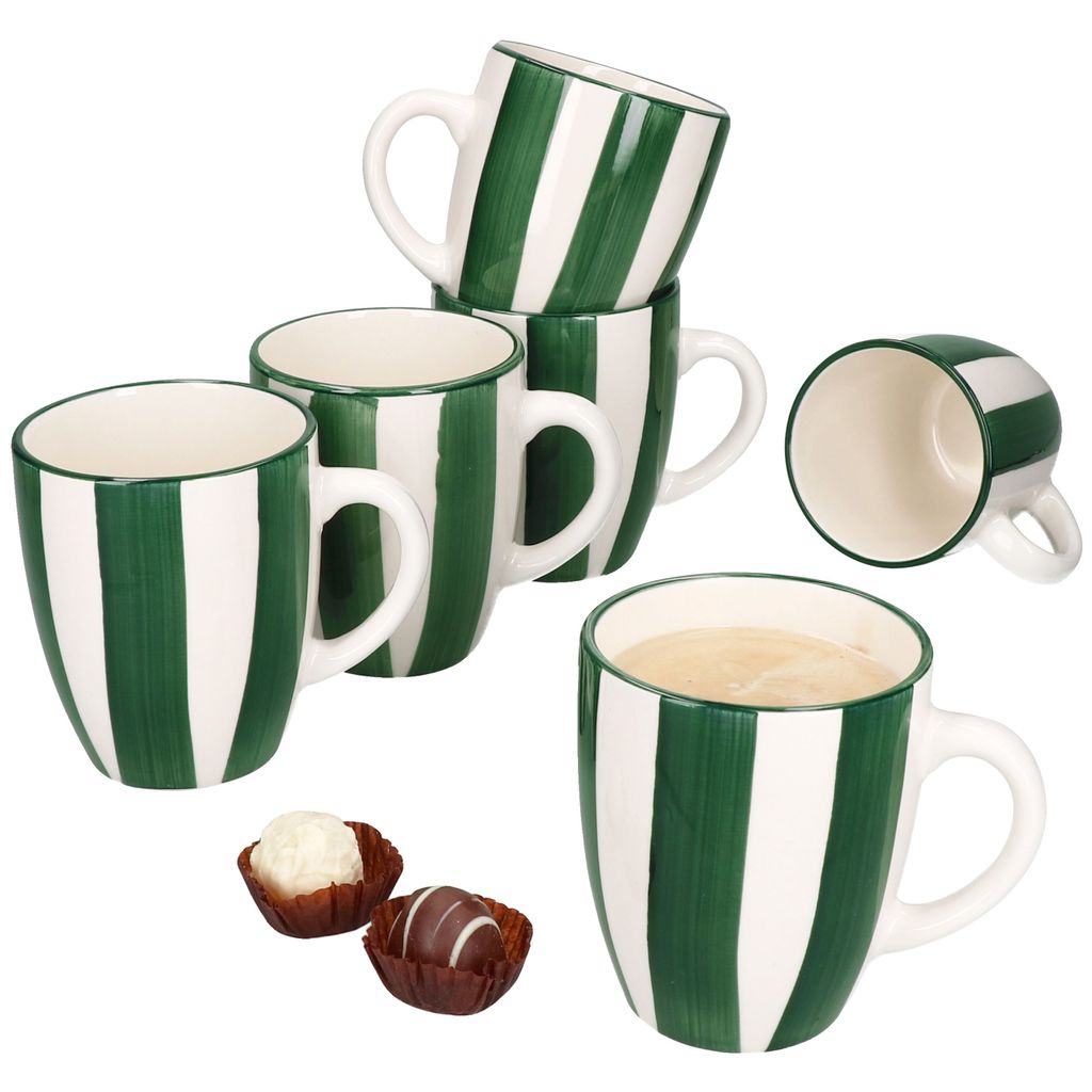 6x Wald grün Kaffeebecher 320ml Steingut-Tassen 6 Personen Glühwein Weihnachten