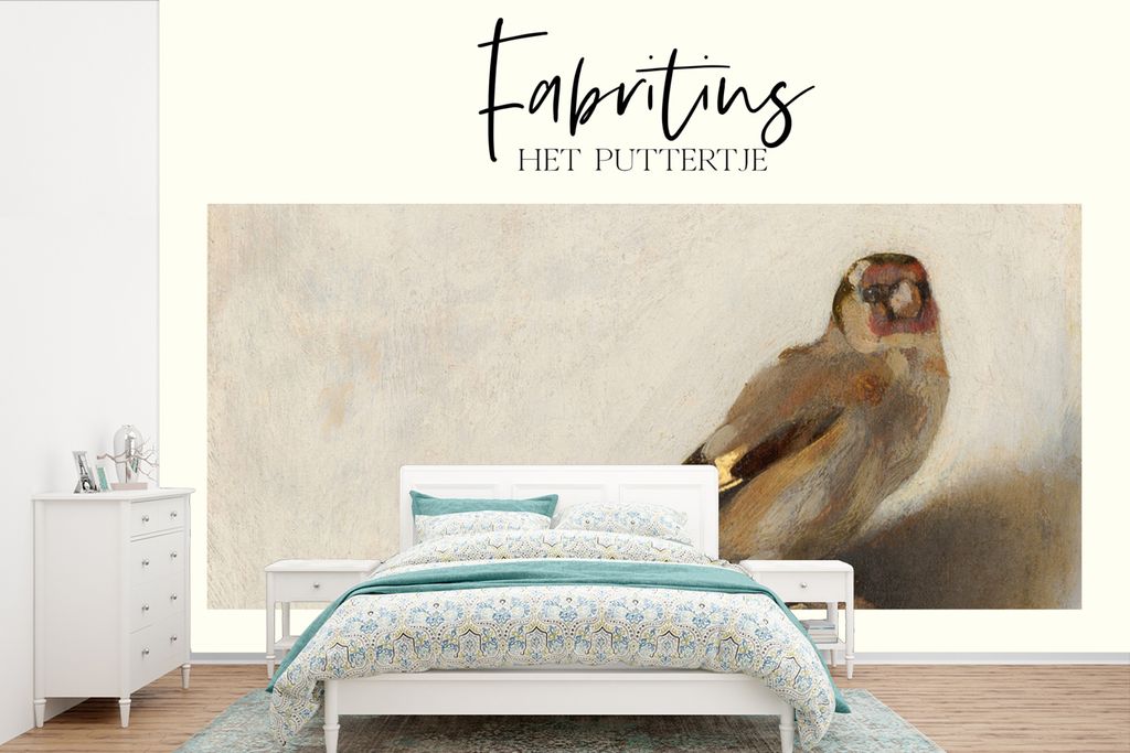 MuchoWow Fototapete für Wohnzimmer oder Schlafzimmer Wandtapete Vinyl Motivtapete Der Stieglitz - Carel Fabritius - Gemälde - 390x260 cm - Papi...