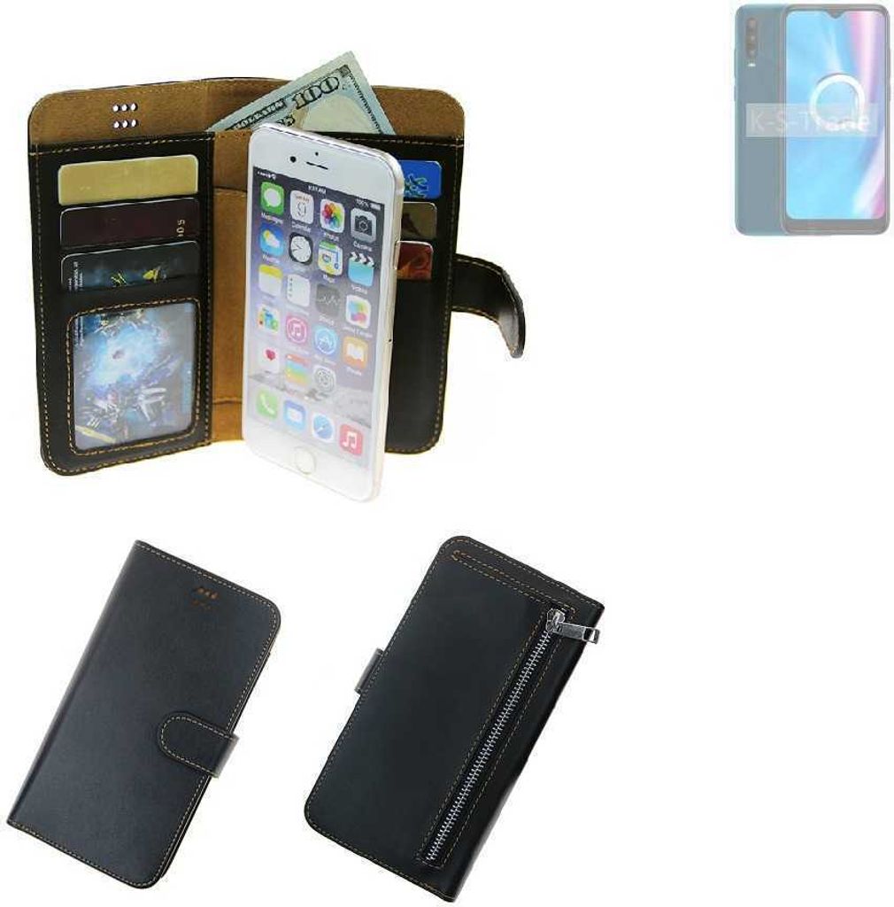 K-S-Trade Schutz Hülle kompatibel mit Alcatel 3X Plus Klapphülle Case Phone cover Slim Handytasche Handy Hülle schwarz aus Kunstleder (1 Stk)
