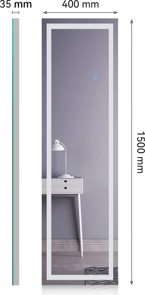Miroir LED tricolore 40x150 cm multifonction avec réglage tactile doux - 8