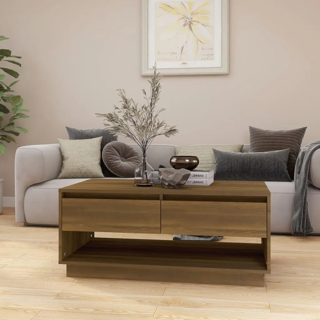 Petite Table Basse Facile à Nettoyer Aspect Chêne Marron 102x55 cm Bois - 9