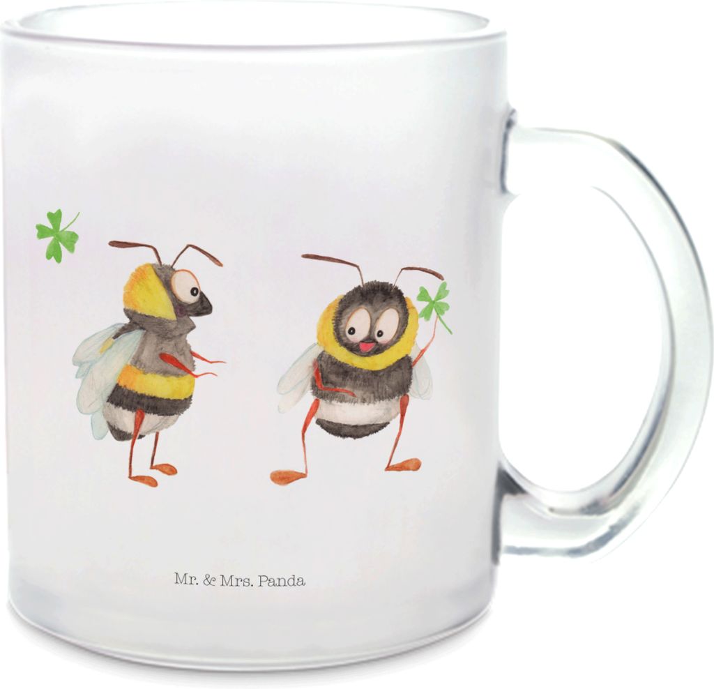 Mr. & Mrs. Panda Teetasse Hummeln Kleeblatt - Transparent - Geschenk, Hummel, aus Glas, Spruch Positiv, Lustige Sprüche, Trinkglas, Pott, Häferl,...