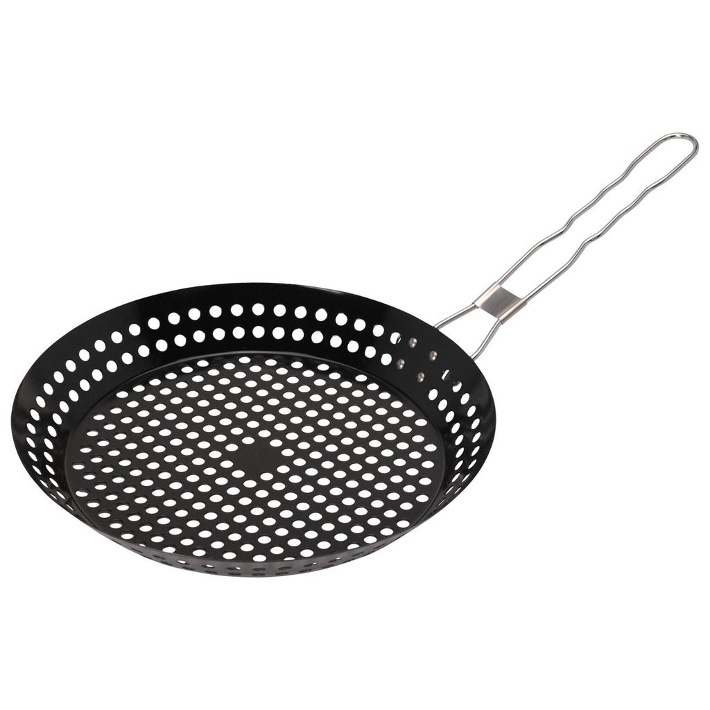 BBQ Grillpfanne Ø30 cm Grill Gemüsepfanne Edelstahl Lochpfanne Bratpfanne Grillkorb Grillschale Mit Einklappbarem Griff