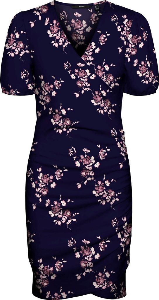 VERO MODA Blusen Kleid Midi Kurzarm Tunika Dress Knielang Gerippt VMELISA Größe: XS