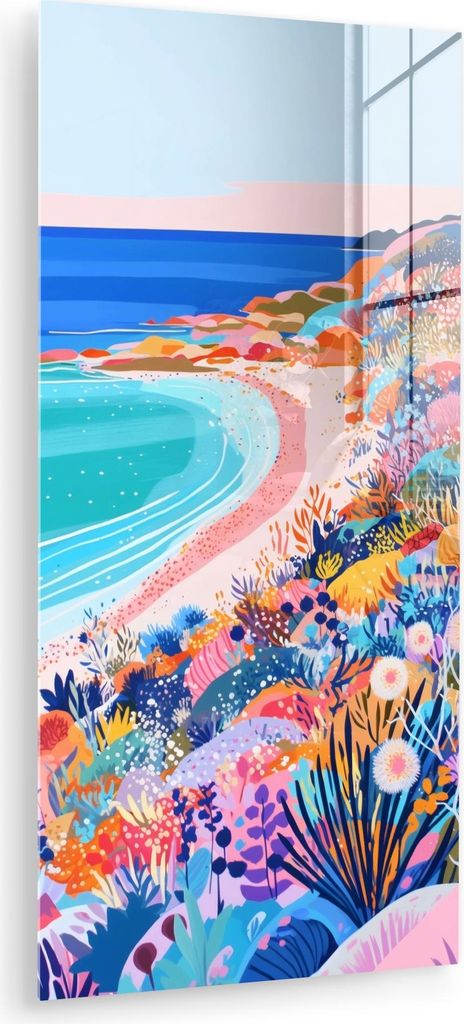 MuchoWow Glasbilder - Bilder auf Wandbild - Foto auf Glas Blumenwiese - Meer - Sommer 60x120 cm Wanddekoration aus Glas - Acrylglasbild - Acrylbild...