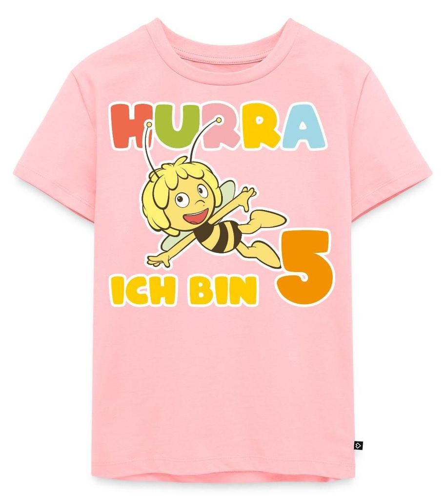 Spreadshirt Biene Maja Hurra Ich bin 5 Fünfter Geburtstag Kinder Premium T-Shirt, 98/104 (2 Jahre), Rosa