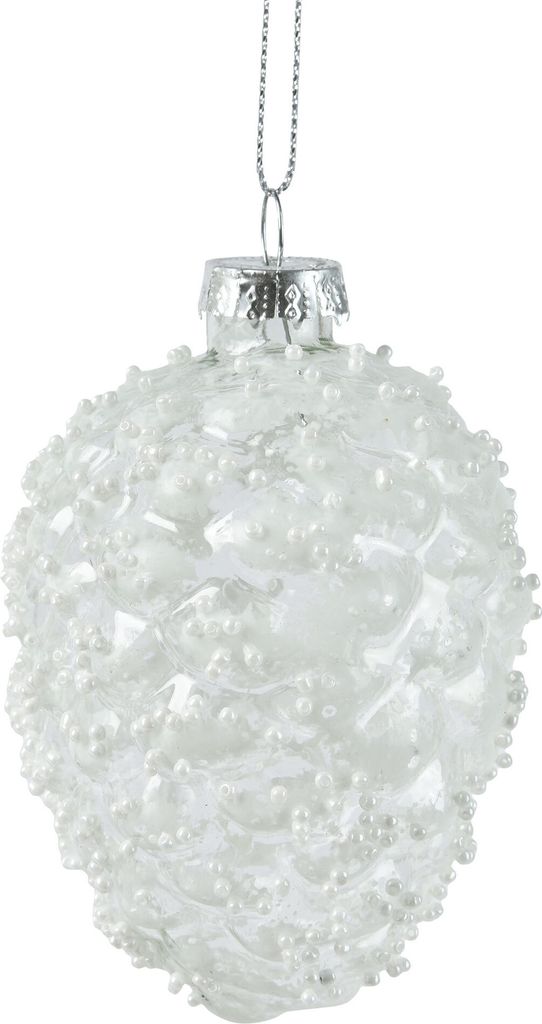 Christbaumschmuck Zapfen 10cm Glas mit Perlen 12er Set Weiß Produktbild 