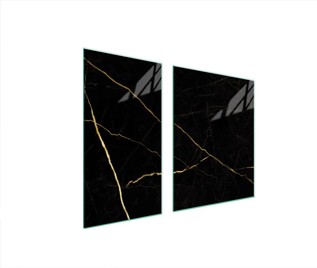 Protezione Piano Cottura 90x52 Vetro Temperato Marmo Oro - 2 Pezzi
