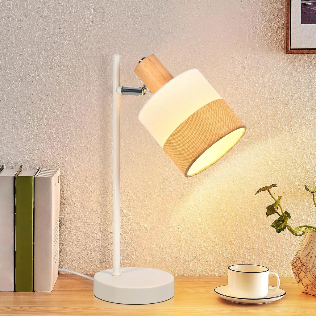 Lampada ZMH Legno E14 Tessuto Ruotabile - Illuminazione Mood Retrò