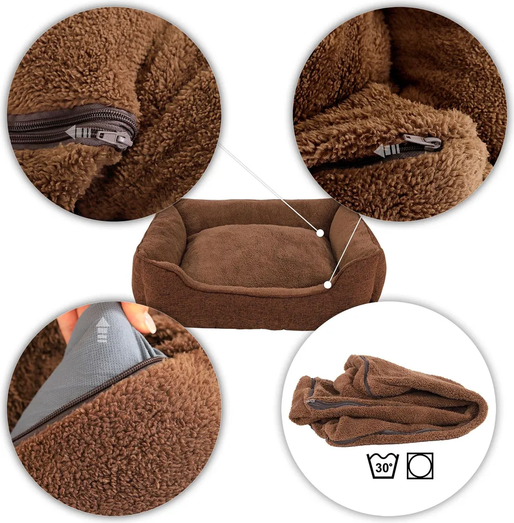 Divano per Cani Lionto 75x60 cm - Letto Sfoderabile e Antiscivolo Marrone - 6