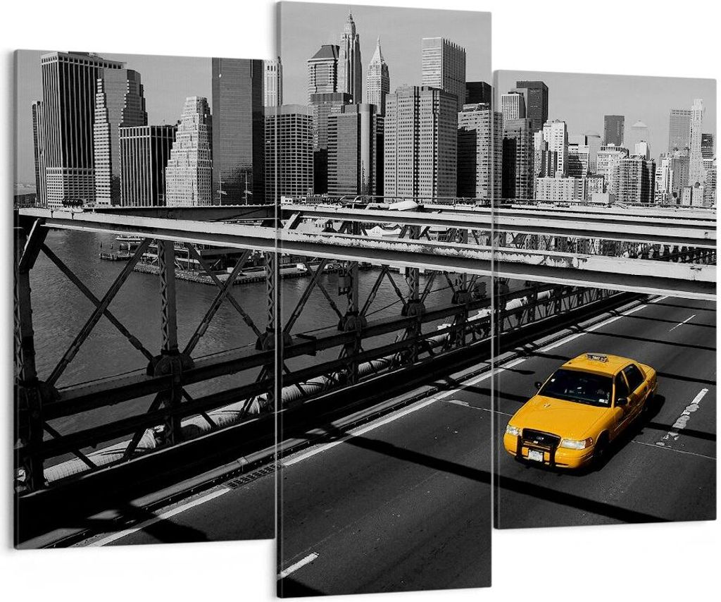 Bild auf Leinwand - Leinwandbild - New York Manhattan Brooklyn Brücke Taxi - 130x100cm - Wand Bild - Wanddeko - Leinwanddruck - Bilder - Kunstdruc...