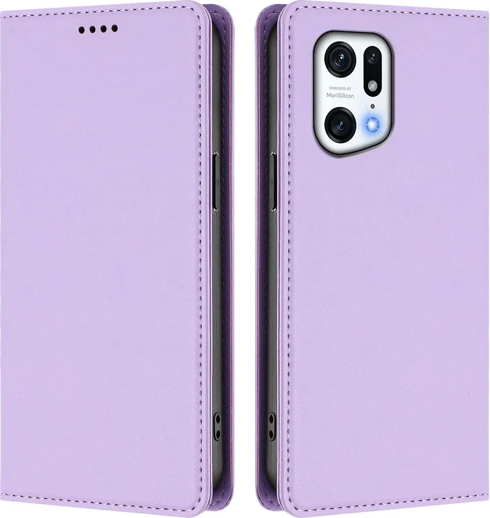 Custodia Oppo Find X5 Pro Con Chiusura Magnetica | Flip Cover In Pelle PU Viola Con Farfalla E Porta Carte