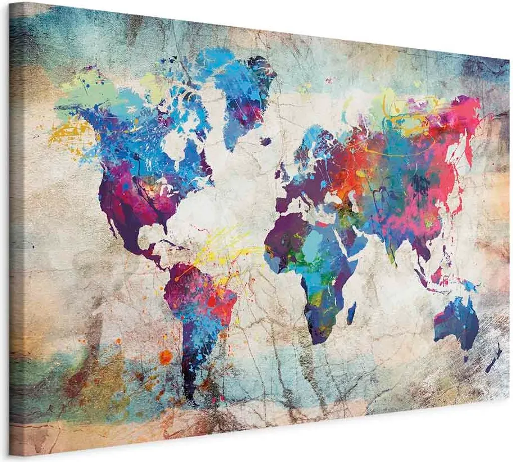 Quadro su tela italiano - Mappa del mondo: Follia colorata 120x80 cm Mappe k-A-0179-b-b