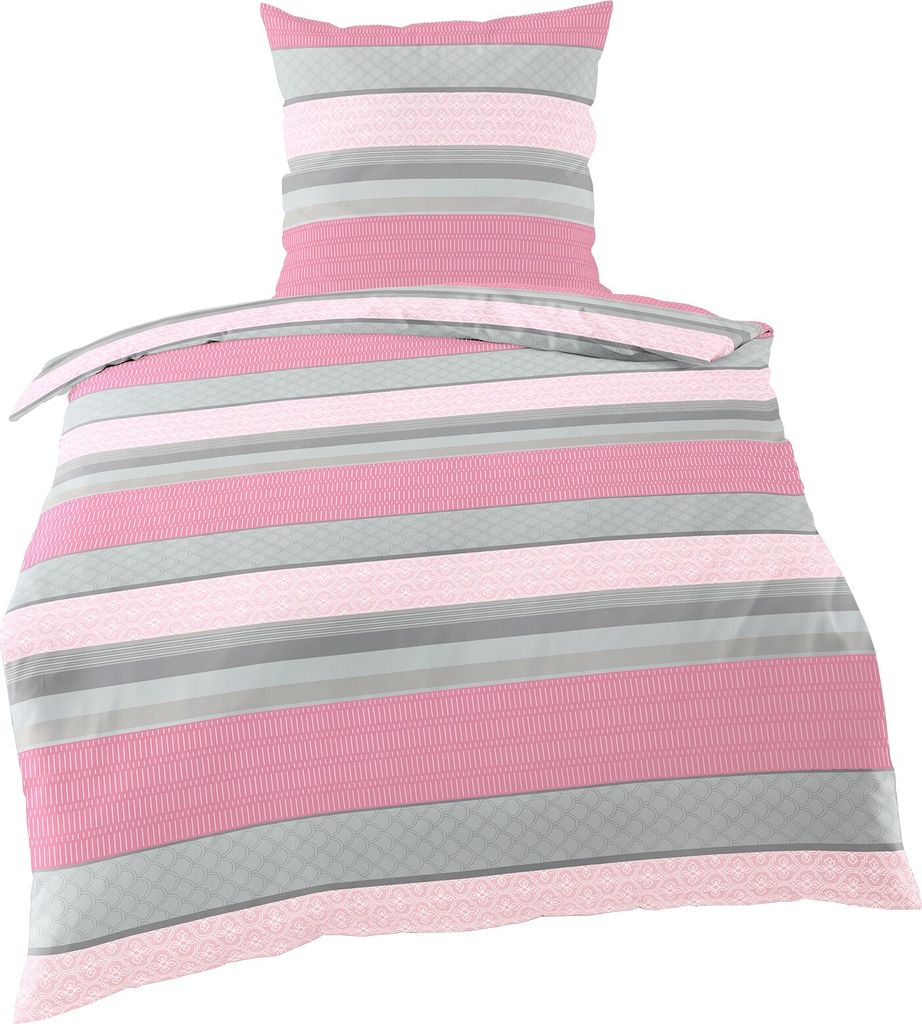 Bierbaum Microfaser Velours - Fleece Winter Bettwäsche 2 tlg. 135x200cm Pink Rosa Grau Ornamente