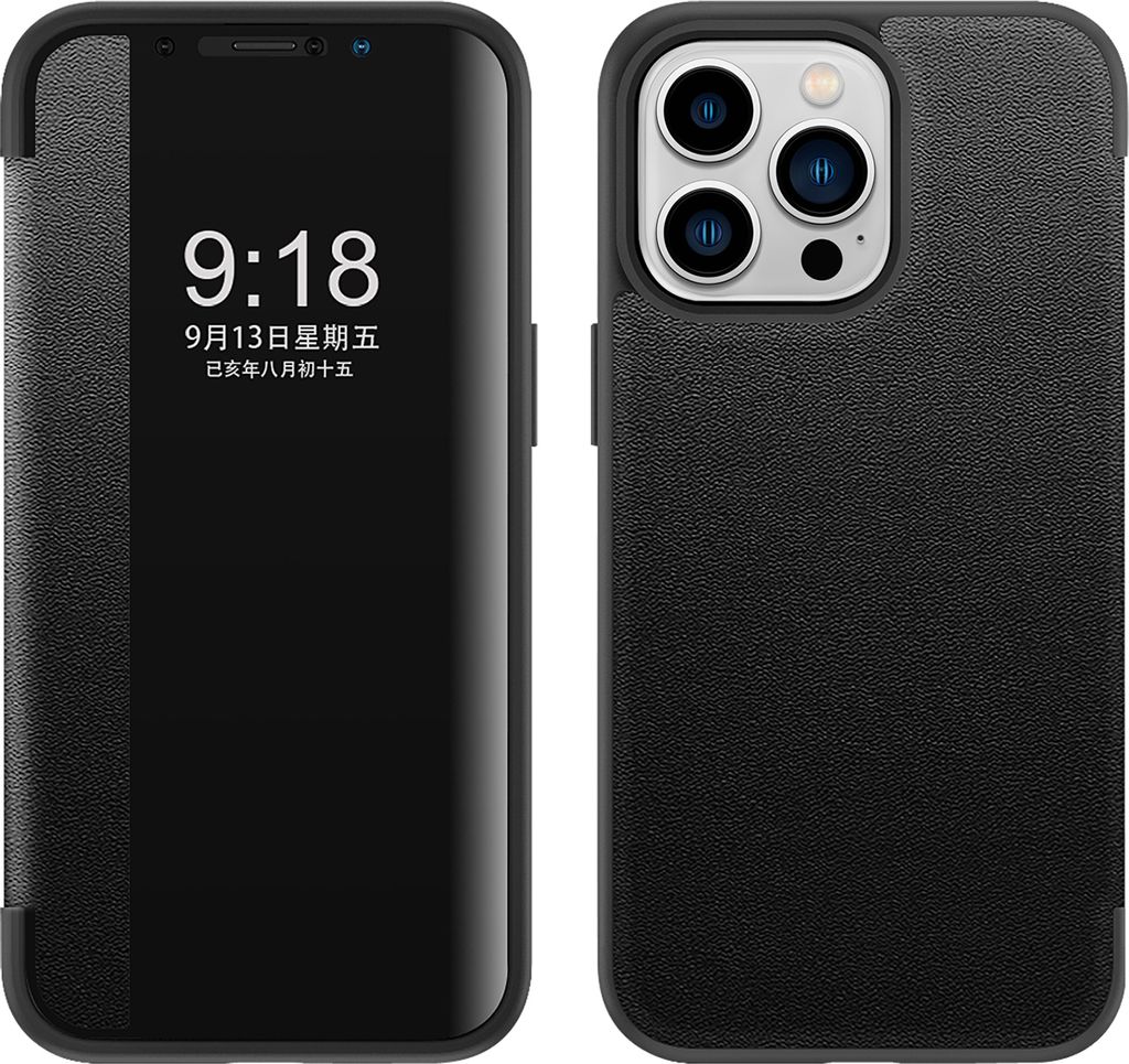 iPhone 14 Pro Hülle, Schlank Kunstleder Klapp Ledertasche Schutzhülle für iPhone 14 Pro Schwarz