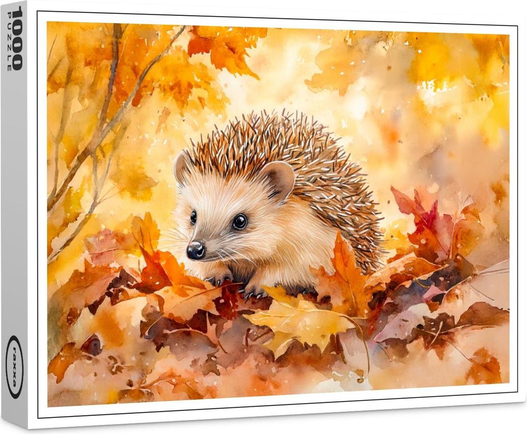 raxxa Premium-Puzzle "Hedgehog in autumn leaves watercolor painting", 1000 Teile